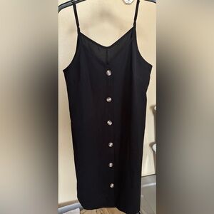 Chic Black Button-Front Mini Dress adjustable spaghetti straps (S)